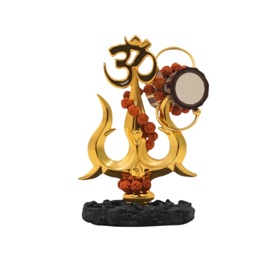 tiny shiny Traditional Trishul with Damru Decorative Showpiece Statue for Car Dashboard, Pooja, Home & Office Decor | Shiva Trishul Idol for Mandir, Black & Gold, Resin - image 2