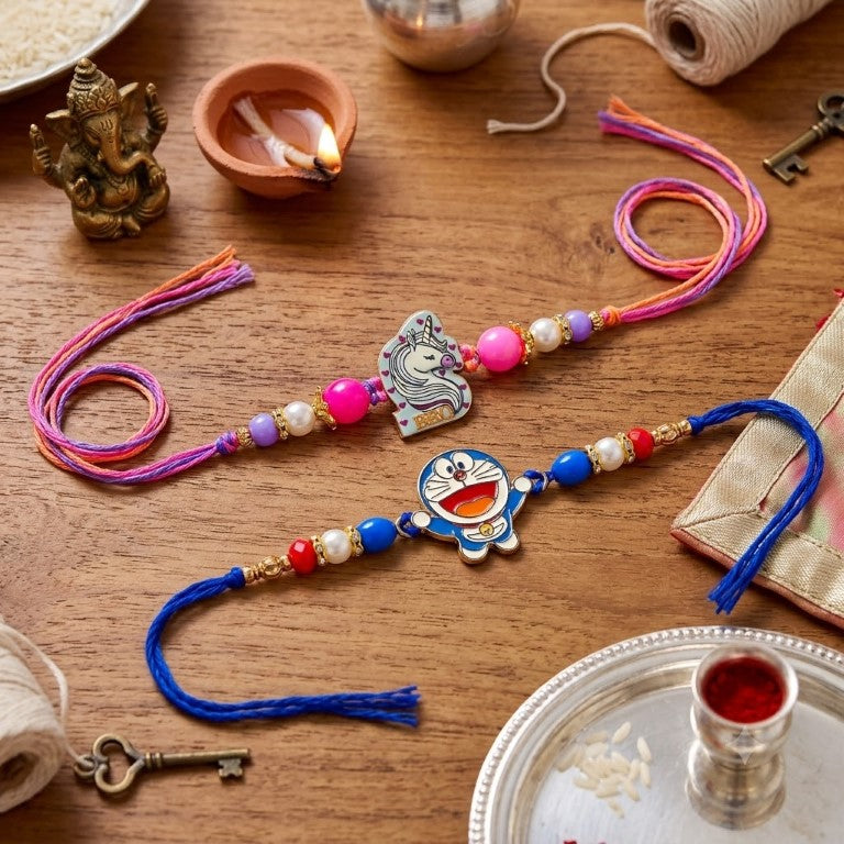 Unicorn & Doraemon Kids Rakhi Set of 2 Designer Rakhi for Brother