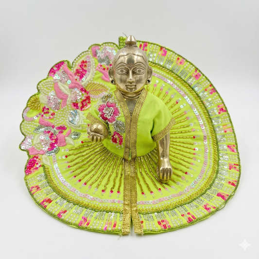 Tiny Shiny Laddu Gopal Poshak Thakur Ji Dress Heavy Designer Dress for Kanha Ji Fancy Dress for Bal Krishna Janmaasthmi Special for Ladoo Gopal Ji (Size-3 to 5)