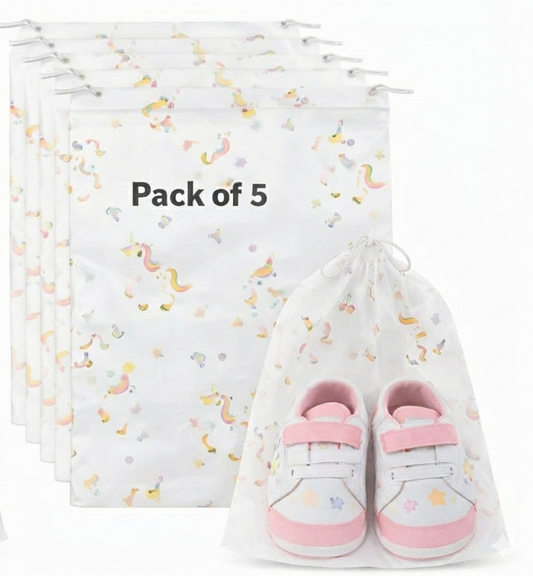 Tiny Shiny Travel Shoe Bag — Transparent Waterproof Organizer for Travel and Gym | Pack of 5 | Green Floral