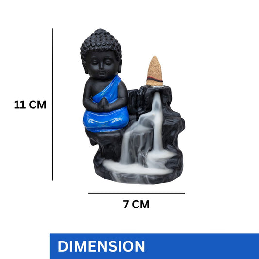 Tiny Shiny Polyresin Meditating Monk Buddha Smoke Backflow Cone Incense Holder Decorative Showpiece with 10 Free Smoke Backflow Scented Cone Incenses - image 2