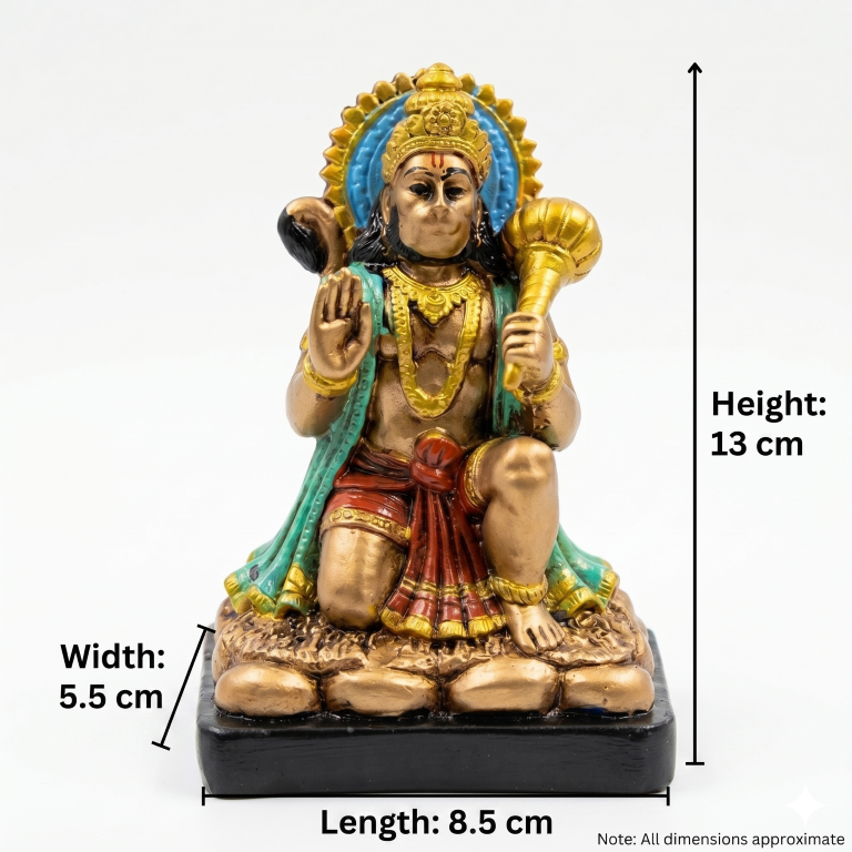 Divine Lord Hanuman Idol with Gada - Antique Bronze Finish & Vibrant Accents (13 cm) | Bajrang Bali Murti for Home & Office