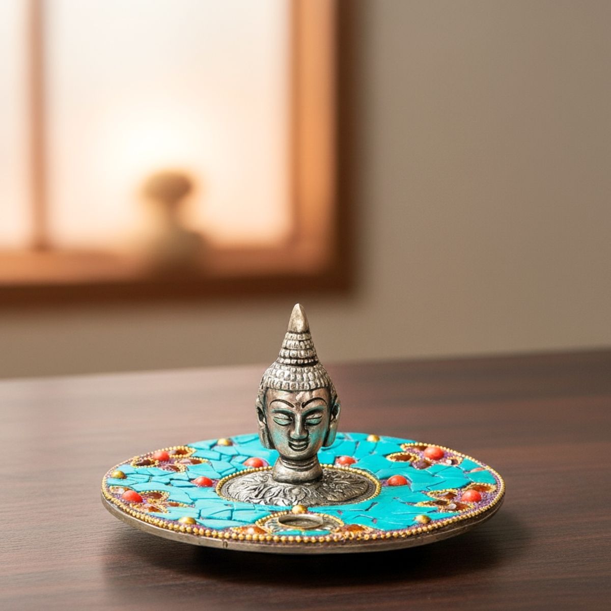 Metal Buddha Incense Plate and Dhoop Burner with Agarbatti Stand