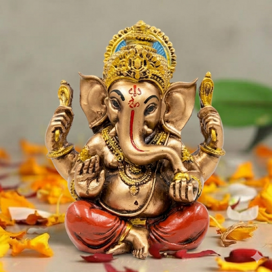 Majestic Lord Ganesha Idol with Blue Halo - Antique Bronze Finish (13.5 cm) | Premium Home Decor & Spiritual Gift