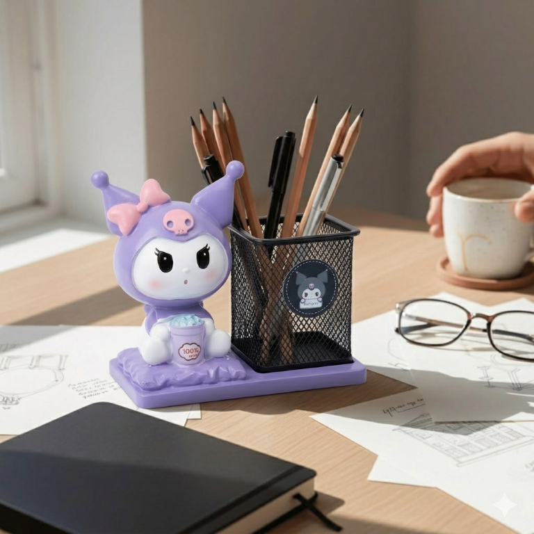 Kuromi Aesthetic Purple Figurine Pen Holder | Sanrio Themed Desk Organizer