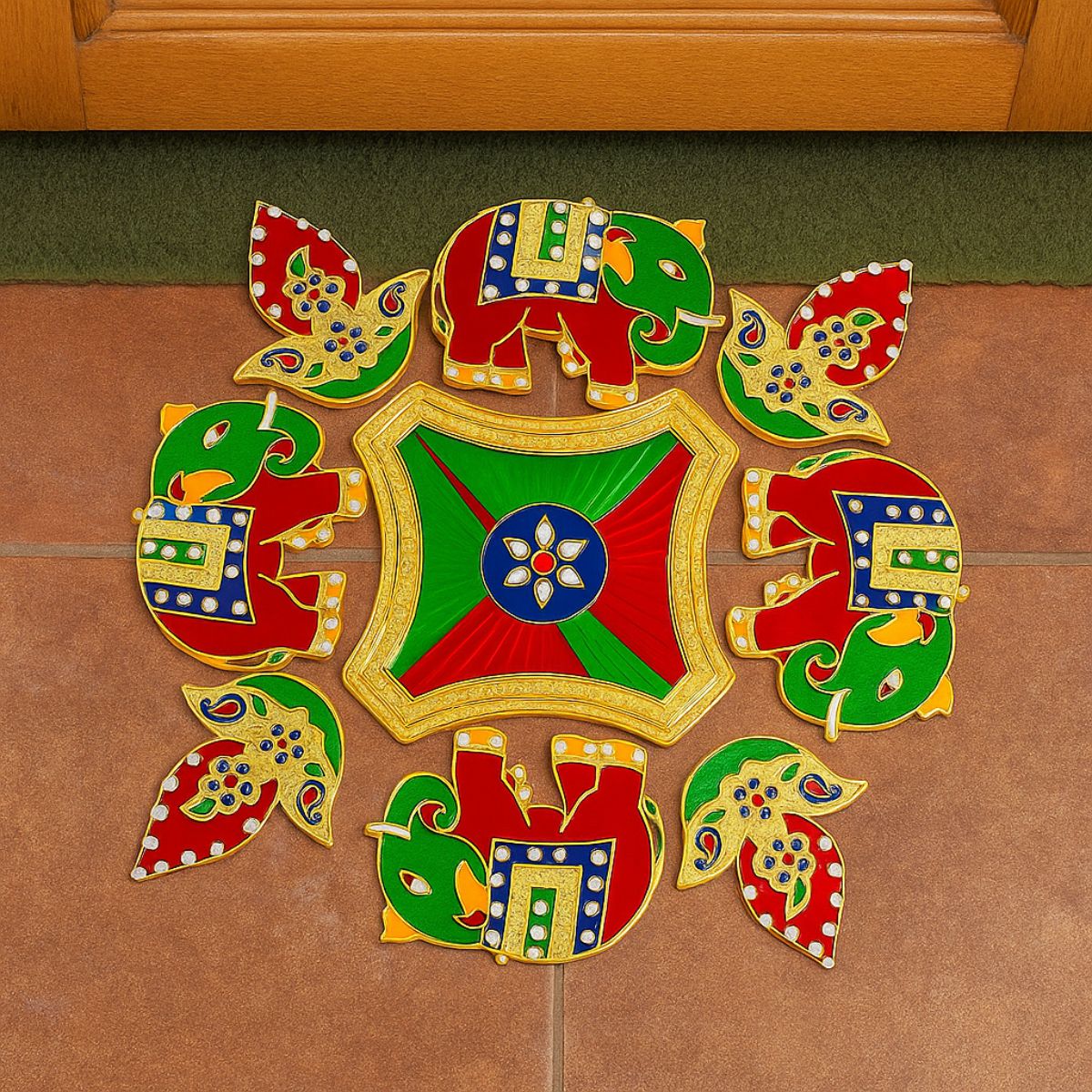 Diya Elephant Meena Stone Rangoli