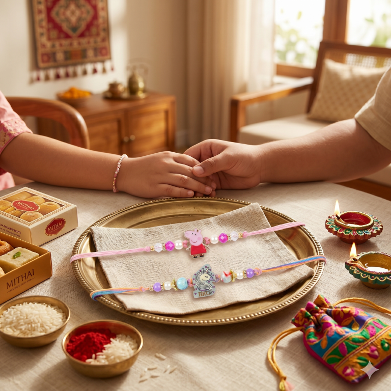 Kids Cartoon Rakhi Set of 2 | Peppa Pig & Unicorn Designer Rakhi