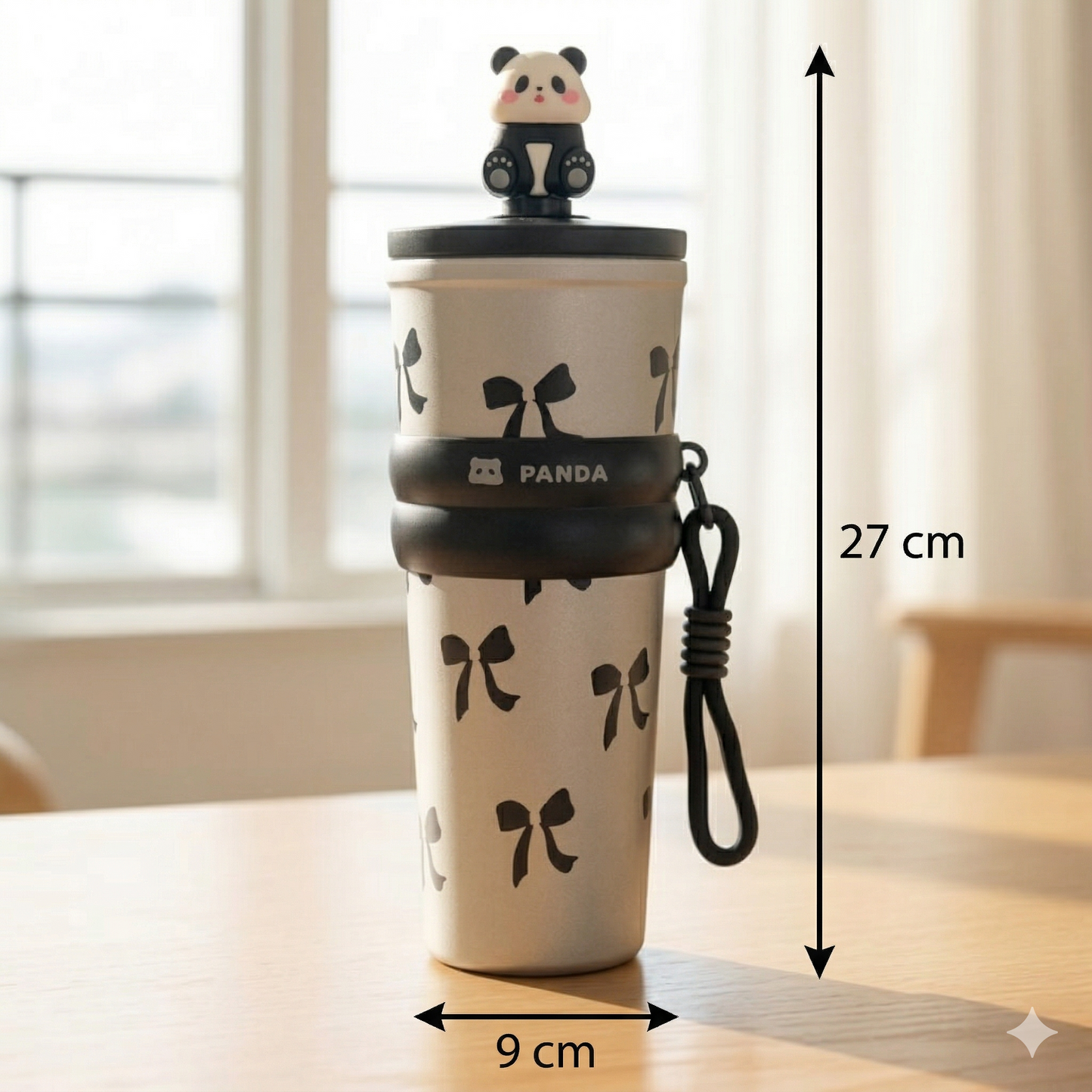 Panda Jelly Cup with Straw & Carry Strap – 700ml Cute Insulated Tumbler for Kids & Girls