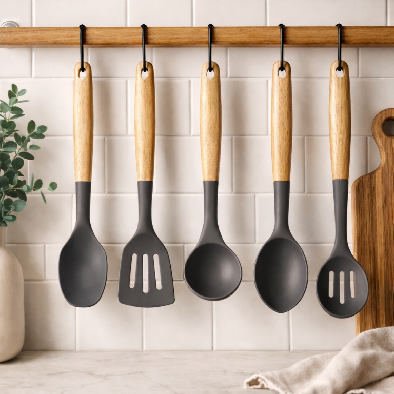 Silicone Spatula with Wooden Handle – Heat Resistant, Non-Stick, Flexible Kitchen Utensil for Baking, Cooking & Mixing – BPA-Free, Soft & Durable – Ideal for Scraping & Spreading (5-Pcs,Black)