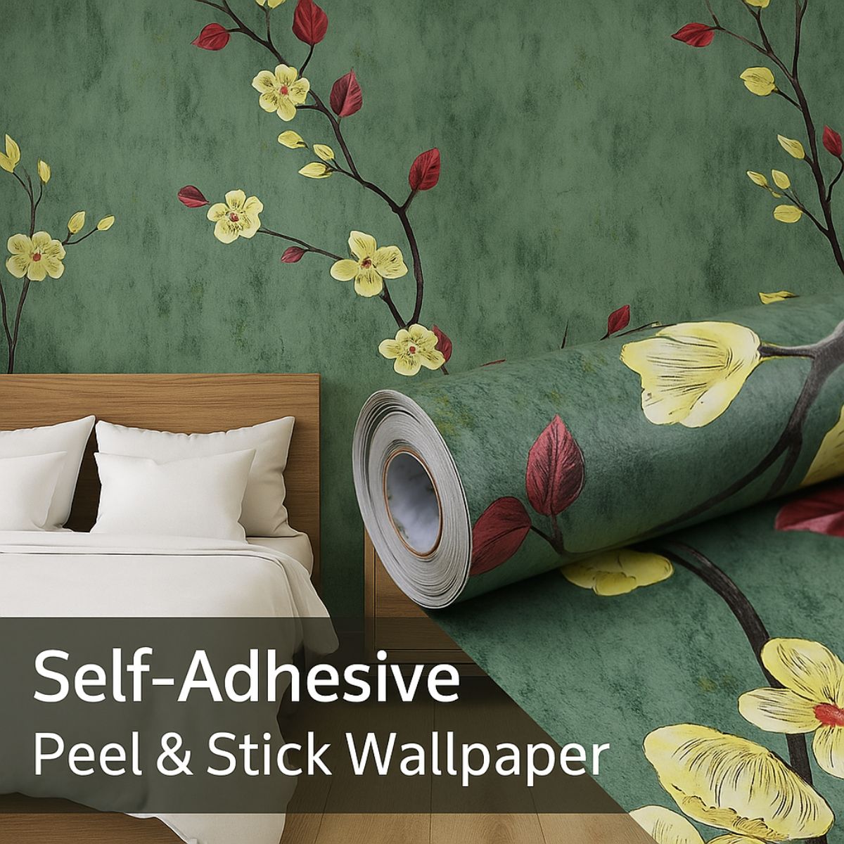 Tiny Shiny Green Floral Removable PVC Vinyl Wallpaper for Walls