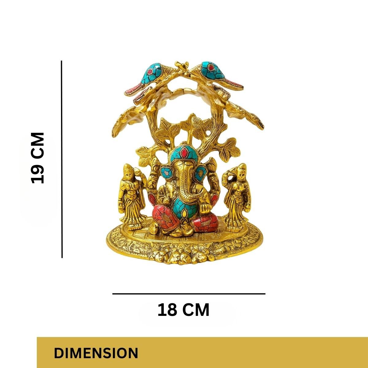 Metal Statue of Lord Ganesha Under Tree with Riddhi Siddhi