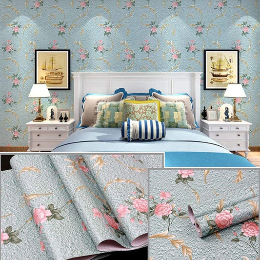 Blue Damask Removable PVC Vinyl Wallpaper for Walls