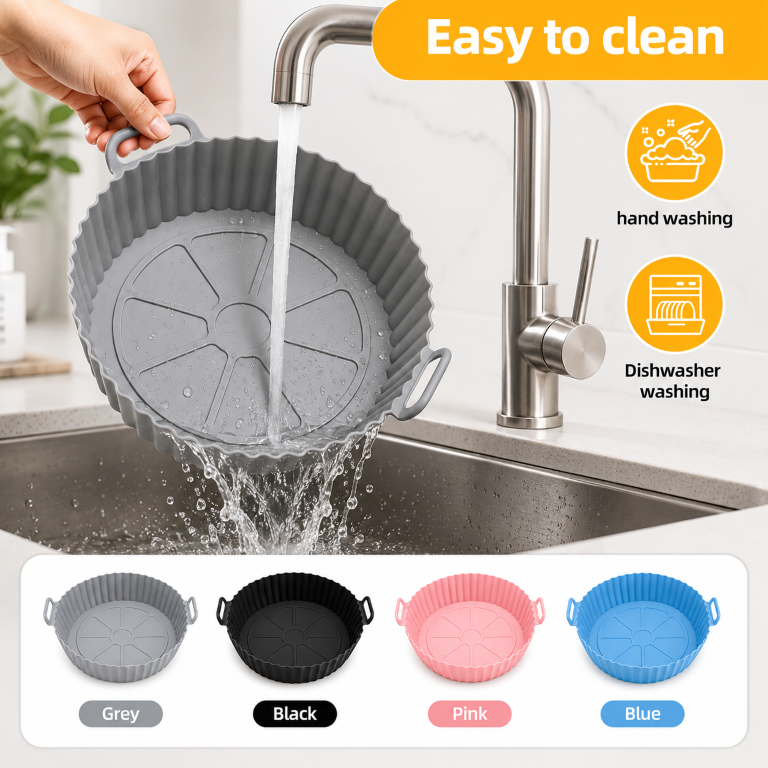 Air Fryer Liners I Round Silicone Basket Baking Tray I Pot with Ear Handles I Nonstick Reusable Heat Resistant I Cooking Oven Insert Accessories - Multicolor (Pack of 4)
