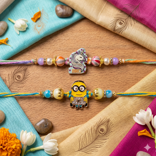 Unicorn & Minion Kids Rakhi Set of 2 Designer Rakhi for Brother