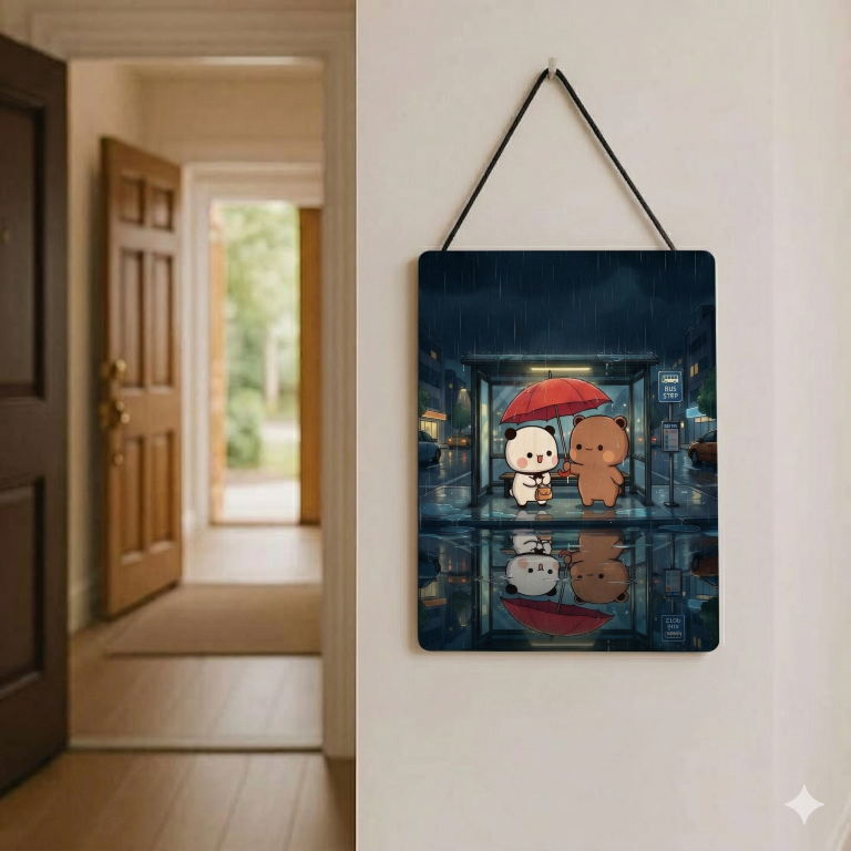 Rainy Night Bear Couple Wall Hanging | Aesthetic Romantic Room Decor