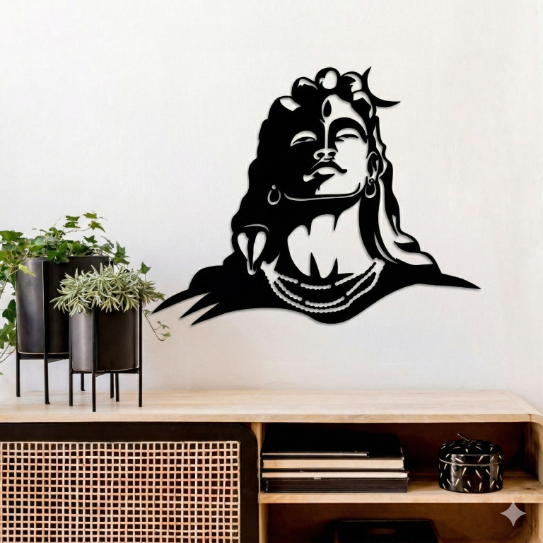 tiny shiny Lord Shiva Wooden Wall Decor Panel | Mahadev MDF Wall Hanging for Living Room, Bedroom & Office