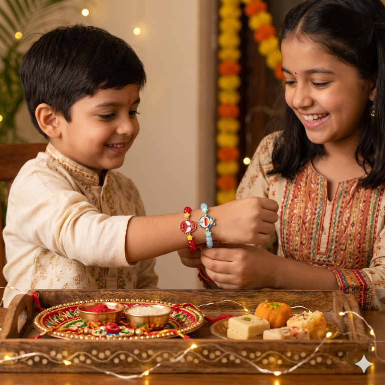 Kids Rakhi Combo Set of 2 with Chocolate, Best Brother Keychain & Roli Chawal | Raksha Bandhan Gift Hamper for Boys