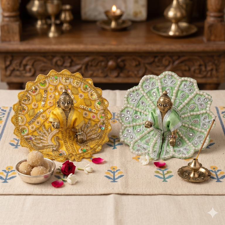 Tiny Shiny Laddu Gopal Poshak Thakur Ji Dress Heavy Designer Dress for Kanha Ji Fancy Dress for Bal Krishna Janmaasthmi Special for Ladoo Gopal Ji (Size-0 to 2)
