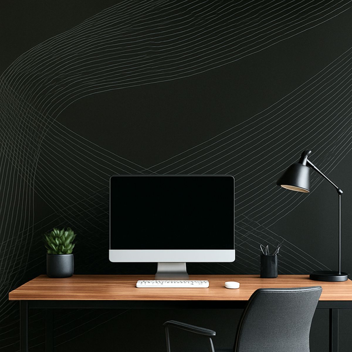 Tiny Shiny Black Gold Gradient Geometric Line Wallpaper