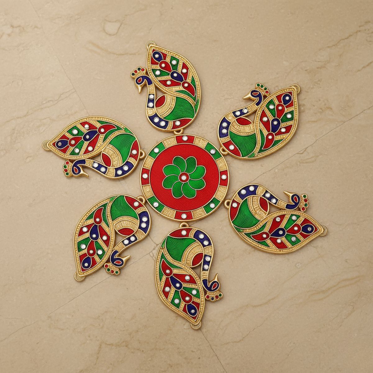 Peacock Meena Stone Rangoli