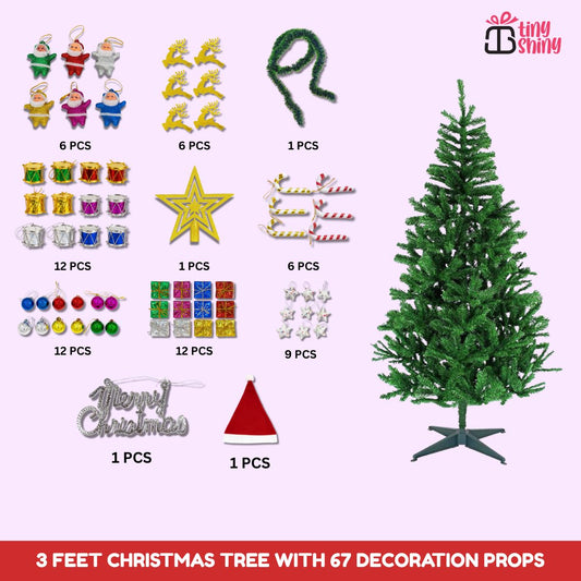 3 Feet Christmas Tree with 67 Decoration Items