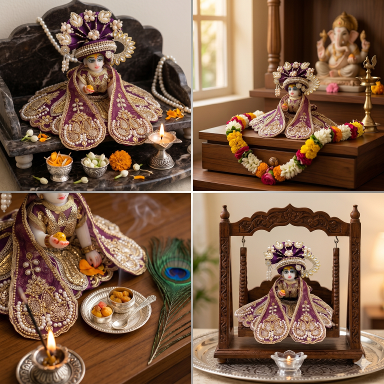 Tiny Shiny Laddu Gopal Poshak Thakur Ji Dress Heavy Designer Dress for Kanha Ji Fancy Dress for Bal Krishna Janmaasthmi Special for Ladoo Gopal Ji (Size-0 to 5)