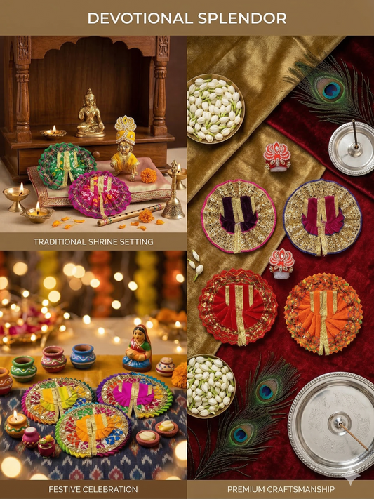 Tiny Shiny Laddu Gopal Poshak Thakur Ji Dress Designer Dress for Kanha Ji Fancy Dress for Bal Krishna Janmaasthmi Special for Ladoo Gopal Ji (Poshak-8, Mukut-2, Size-1 )