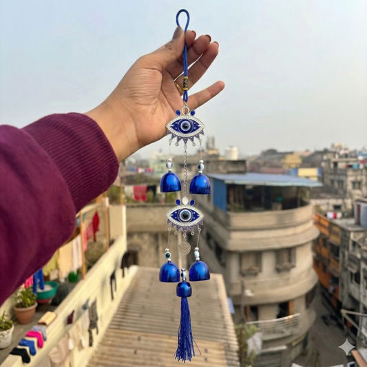 Evil Eye Hanging Nazar Battu for Home House Entrance Protection Door Decoration, Car Mirror Hanging, Housewarming Gift (Wind Chime Evil Eye)