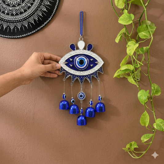 Evil Eye Hanging Nazar Battu for Home House Entrance Protection Door Decoration, Car Mirror Hanging, Housewarming Gift (Wind Chime Evil Eye)