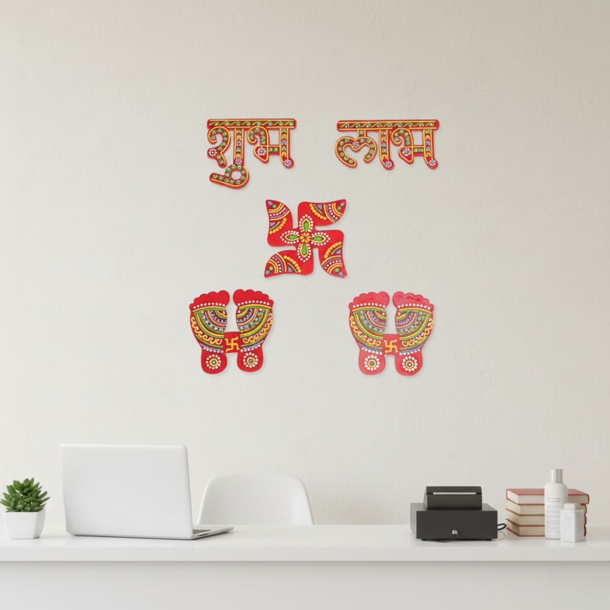 shubh labh for Door Entrance with laxmi feet(charan),satiya/Swastik Stickers