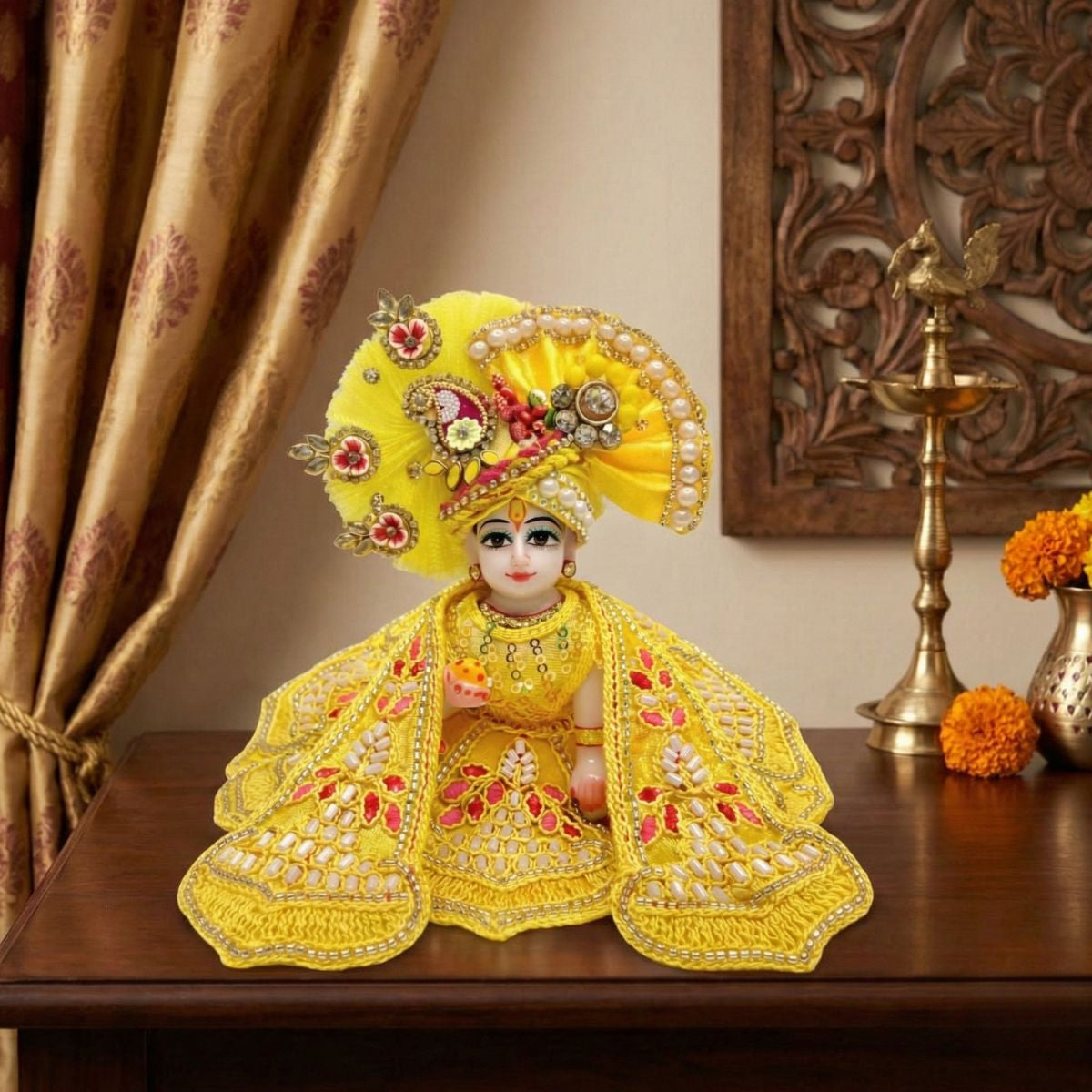 Tiny Shiny Laddu Gopal Poshak Thakur Ji Dress Heavy Designer Dress for Kanha Ji Fancy Dress for Bal Krishna Janmaasthmi Special for Ladoo Gopal Ji (Size- 0 to 6)
