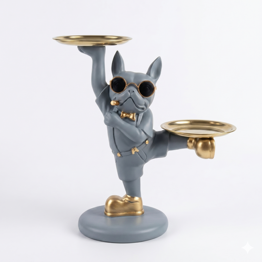 Cool Bulldog Dual-Tray Storage Figurine | Quirky Home & Office Organizer