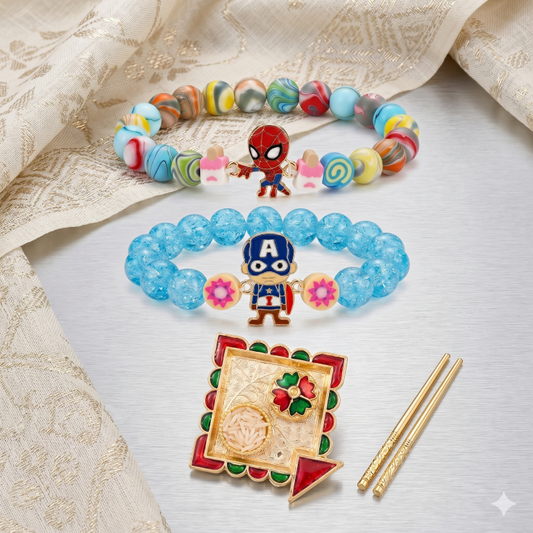 Spider Hero & Captain Bracelet Bro Kids Rakhi Set of 2 Designer Rakhi for Brother