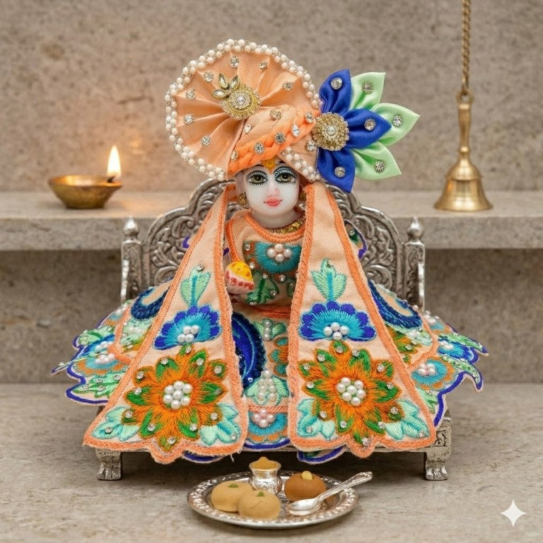 Tiny Shiny Laddu Gopal Poshak Thakur Ji Dress Heavy Designer Dress for Kanha Ji Fancy Dress for Bal Krishna Janmaasthmi Special for Ladoo Gopal Ji (Size- 0 to 5)