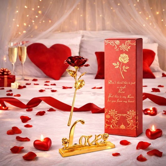 Gold Foil Rose & Love Showpiece Gift Set