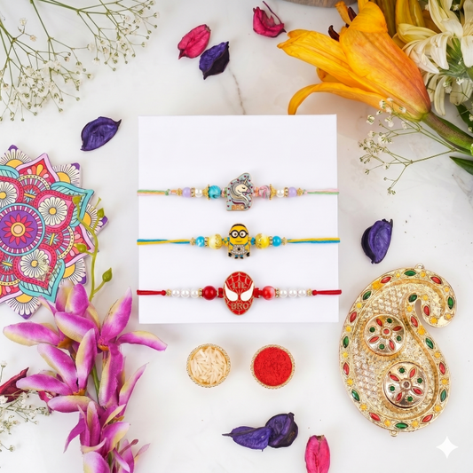 Unicorn, Minion & Lil BroKids Rakhi Set of 3 Designer Rakhi for Brother