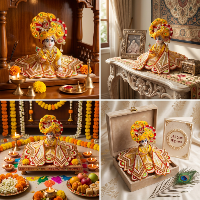 Tiny Shiny Laddu Gopal Poshak Thakur Ji Dress Heavy Designer Dress for Kanha Ji Fancy Dress for Bal Krishna Janmaasthmi Special for Ladoo Gopal Ji (Size-0 to 5)