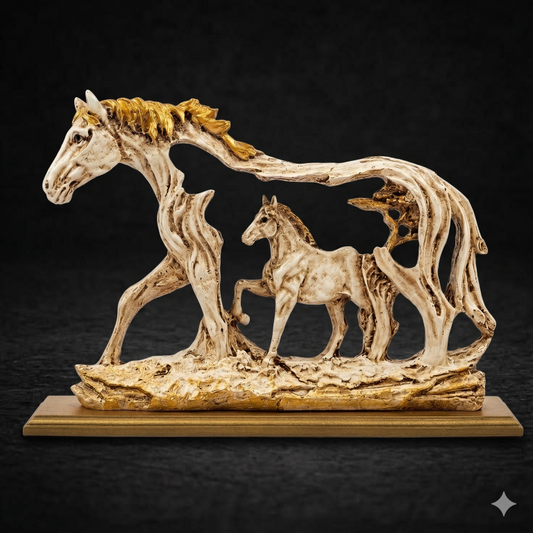 Galloping Horse & Foal Antique Figurine | Majestic Steed Home Decor