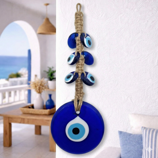 Handmade Evil Eye Wall Hanging Nazar Protection Charm – Blue Glass Home Décor