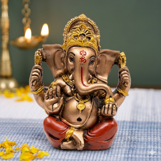 Divine Lord Ganesha Idol - Antique Bronze & Gold Finish (11.5 cm) | Home Decor & Gift Murti