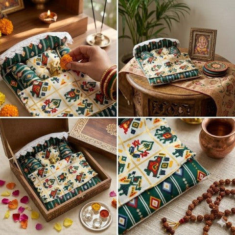 GopalLaddu Gopal ji Pure Cotton Bister Set Soft Fabric and Comfortable , Gadda , Size 0 to 6 (12X14), (Random Colour & Design)