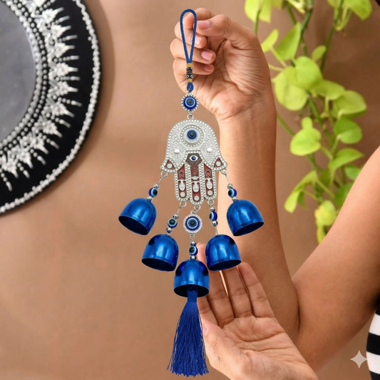 Hamsa Hand Evil Eye Wind Chimes for Good Luck Prosperity, Zodiac Success, Health Wealth Evil Eye Charm for Balcony, Home Entrance, Living Room Handcrafted Home Decor for Gift (White Red)