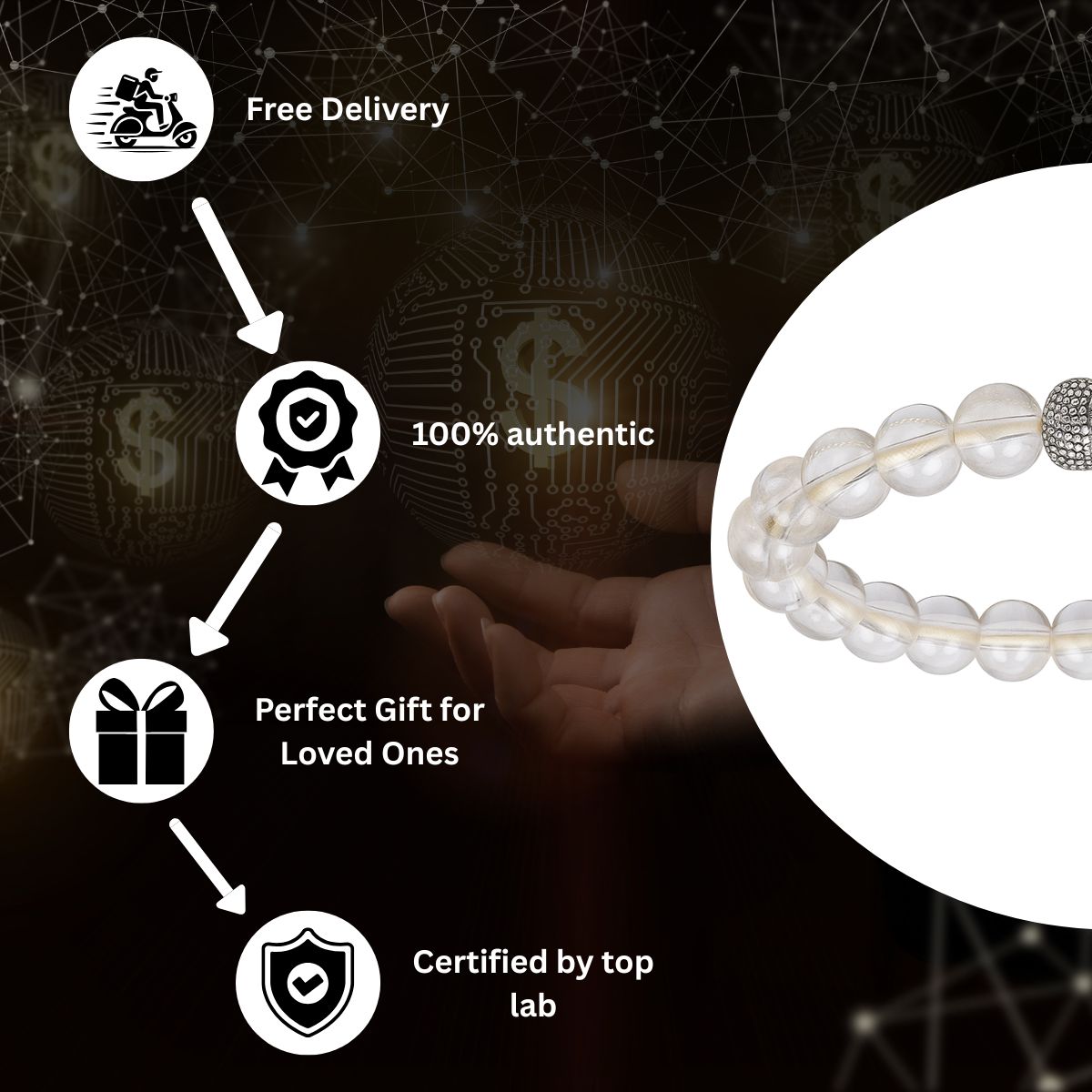 Sphatik Plain Hydro Bracelet – Natural Clear Quartz Crystal Energy Bracelet for Men & Women - image 6
