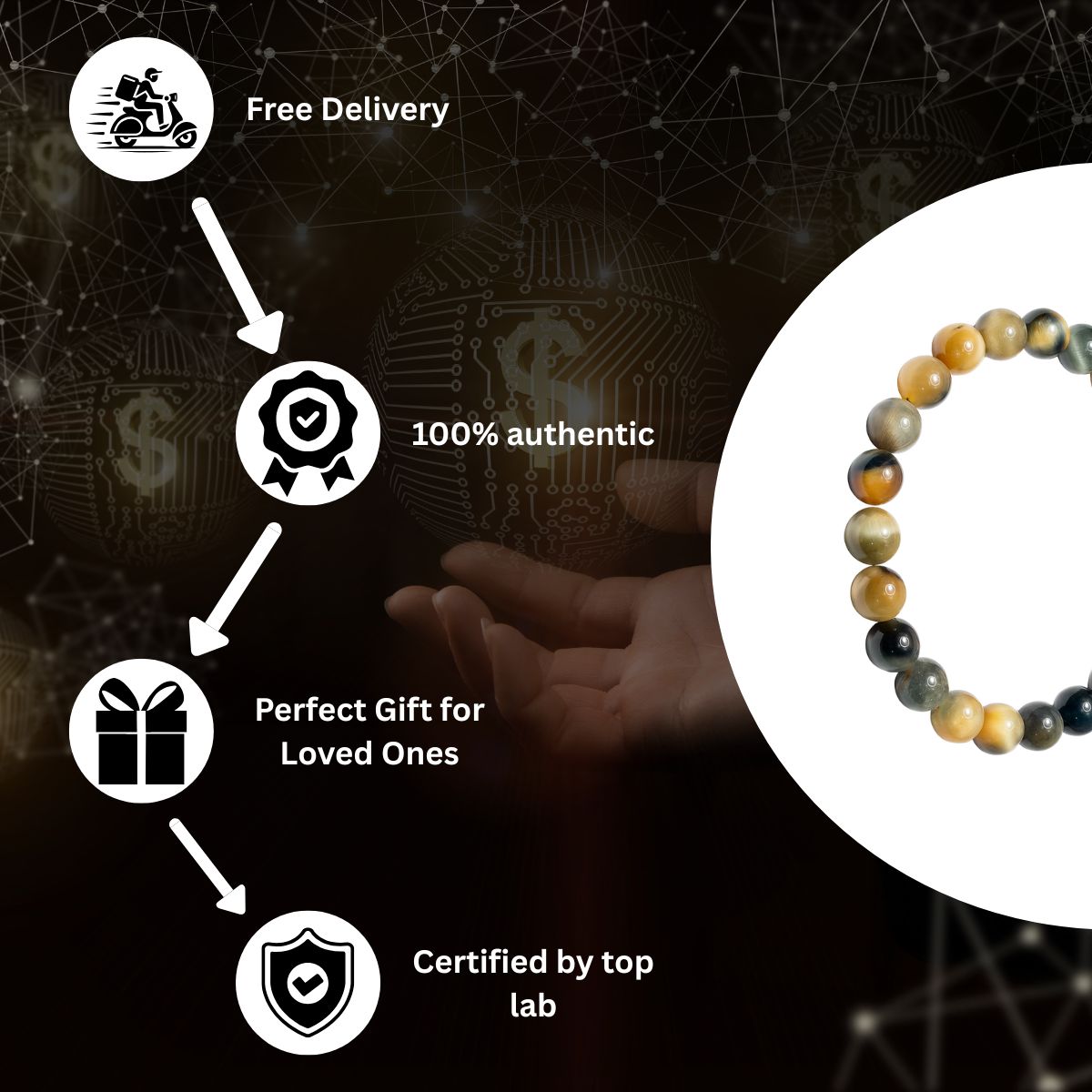 Cat’s Eye Crystal Bracelet – Natural Lehsunia Stone Beads for Protection & Good Luck, Stretchable Handmade Bracelet for Men & Women - image 6