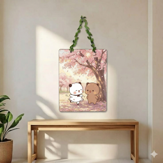 Cherry Blossom Bear Couple Wall Hanging | Aesthetic Sakura Spring Decor