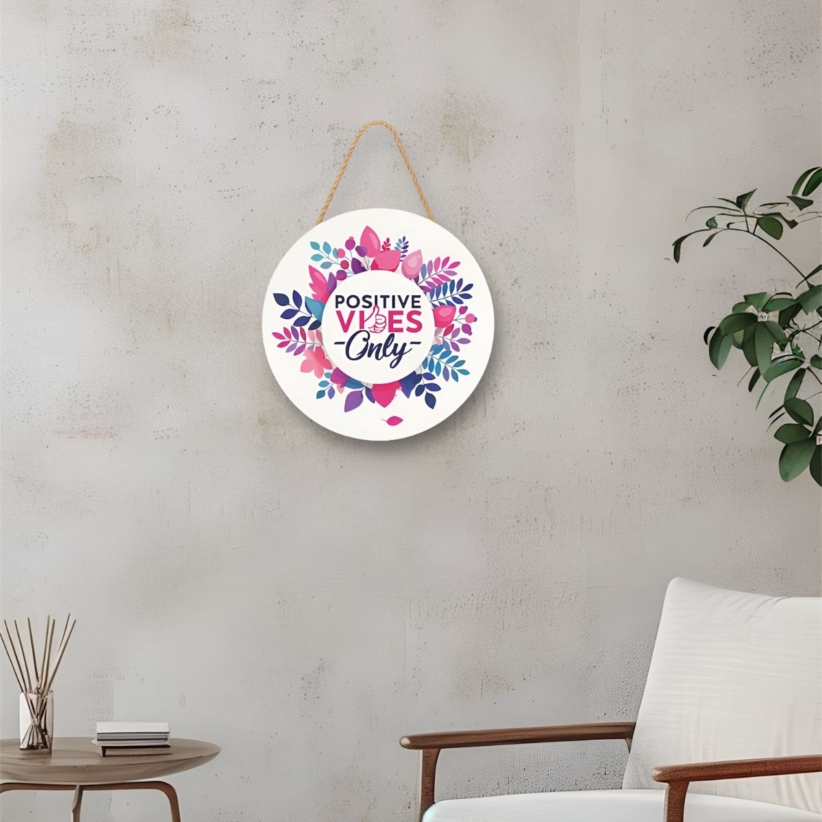 Positive Vibes Only Floral Wooden Hanging Wall Plaque for Home Décor