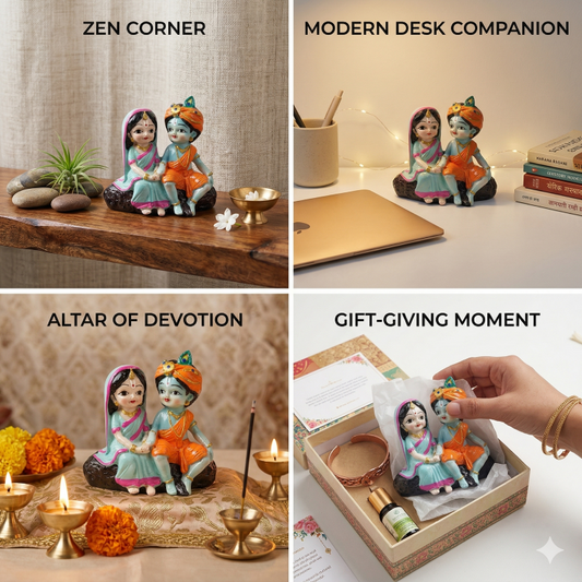 Divine Little Radha Krishna Figurine | Cute Spiritual Home & Car Decor