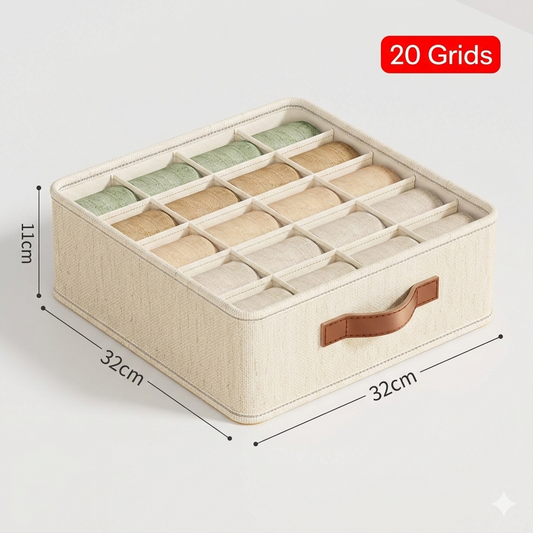 Tiny Shiny Drawer Organizer for Socks Bra Lingerie — Cotton Storage Box Pack of 2 | Cream