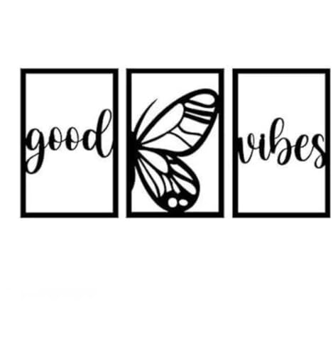 Good Vibes Black MDF Wall Art Butterfly Motivational Wall Decor for Living Room, Bedroom, Garden & Minimalist Decor Bohemian Line Art Decorationn (14X24 cm)