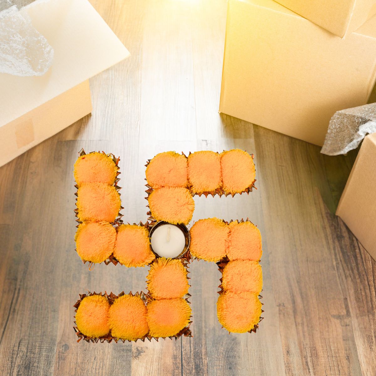 Swastik Tealight Holder with Pom Pom MDF Base